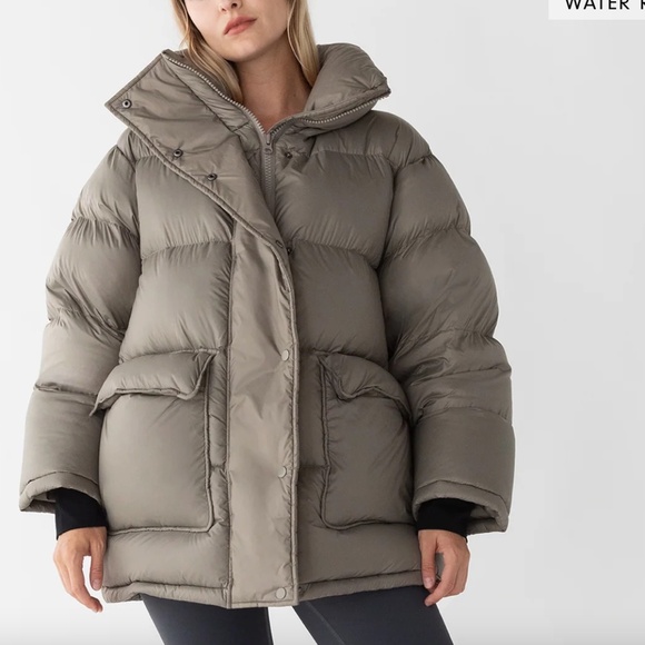 Khaki Puffer Winter Jacket. Size XS. Oversized. Oak + Fort - Picture 1 of 7